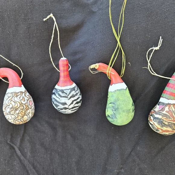 Vintage Hand Painted Gourd Christmas Ornaments - Picture 2 of 8